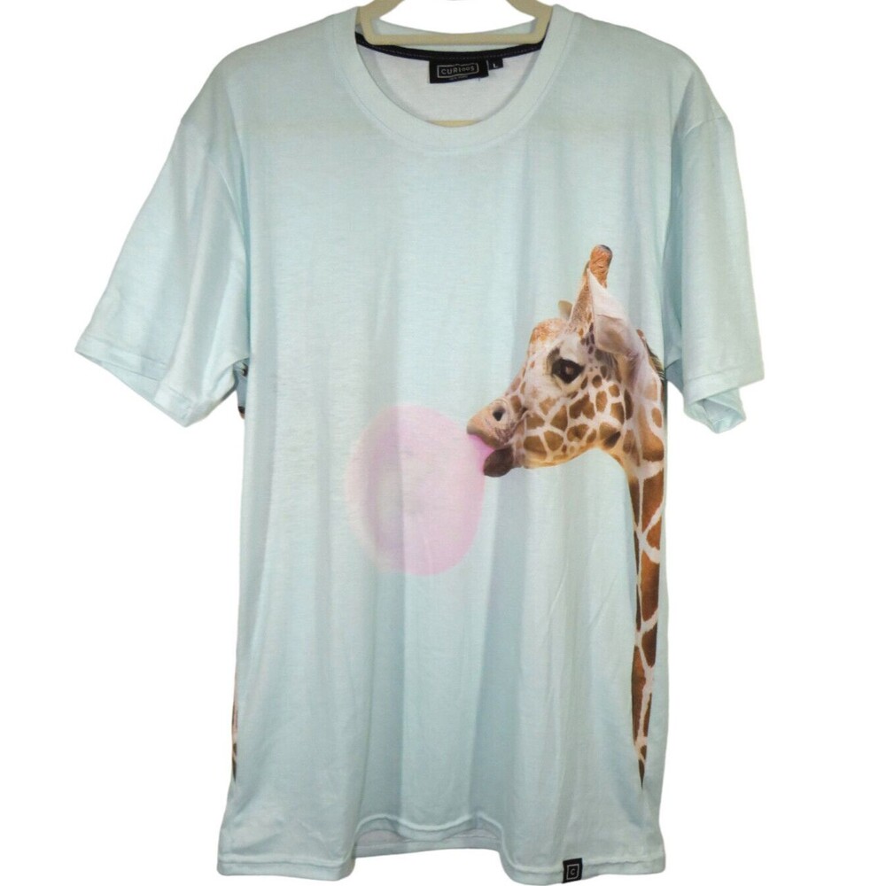 Curioos NY Women's Tee Giraffe Blowing Bubble By Paul Fuentes Size Large